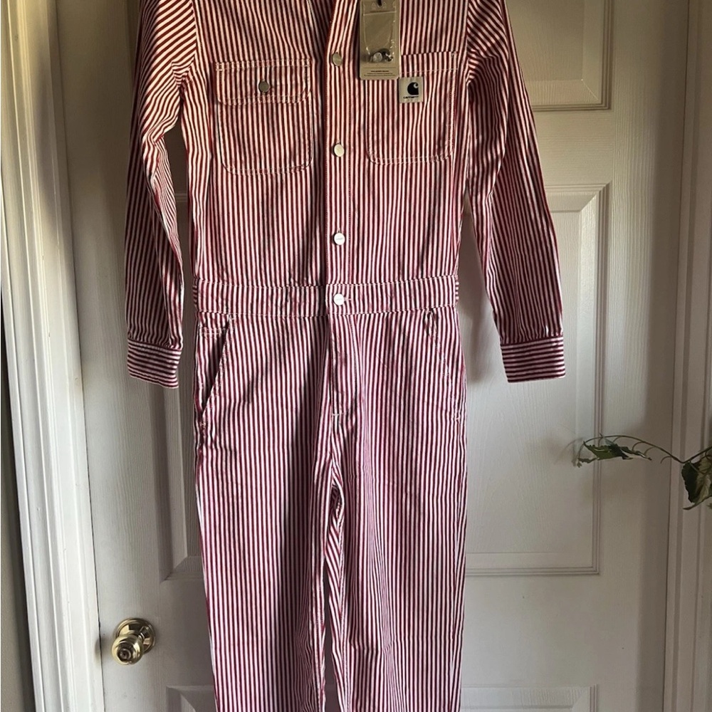NWT Carhartt XS Red And White Striped Coveralls WIP Tara
